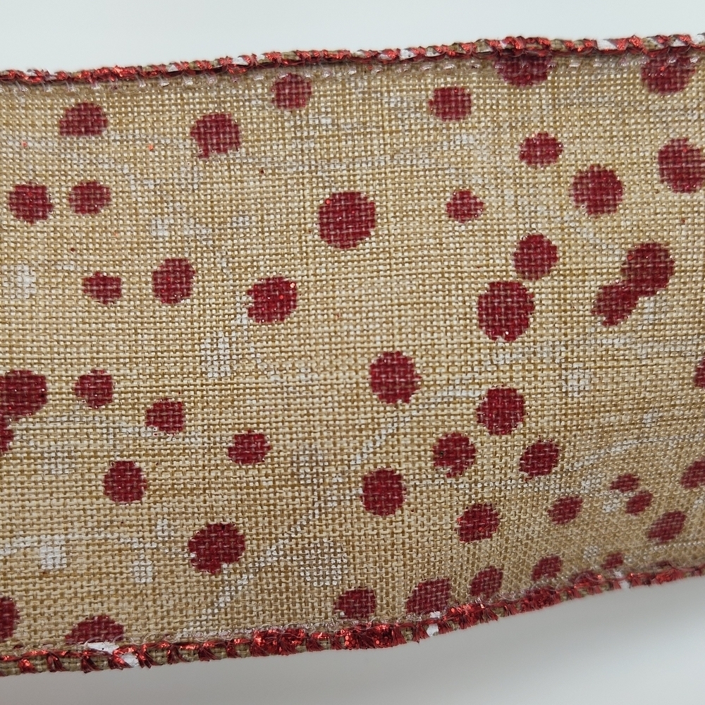RENAISSANCE 2000 Wired Burlap Ribbon 2.5” Red Glitter Berry Two (2) Yards - Picture 5 of 6
